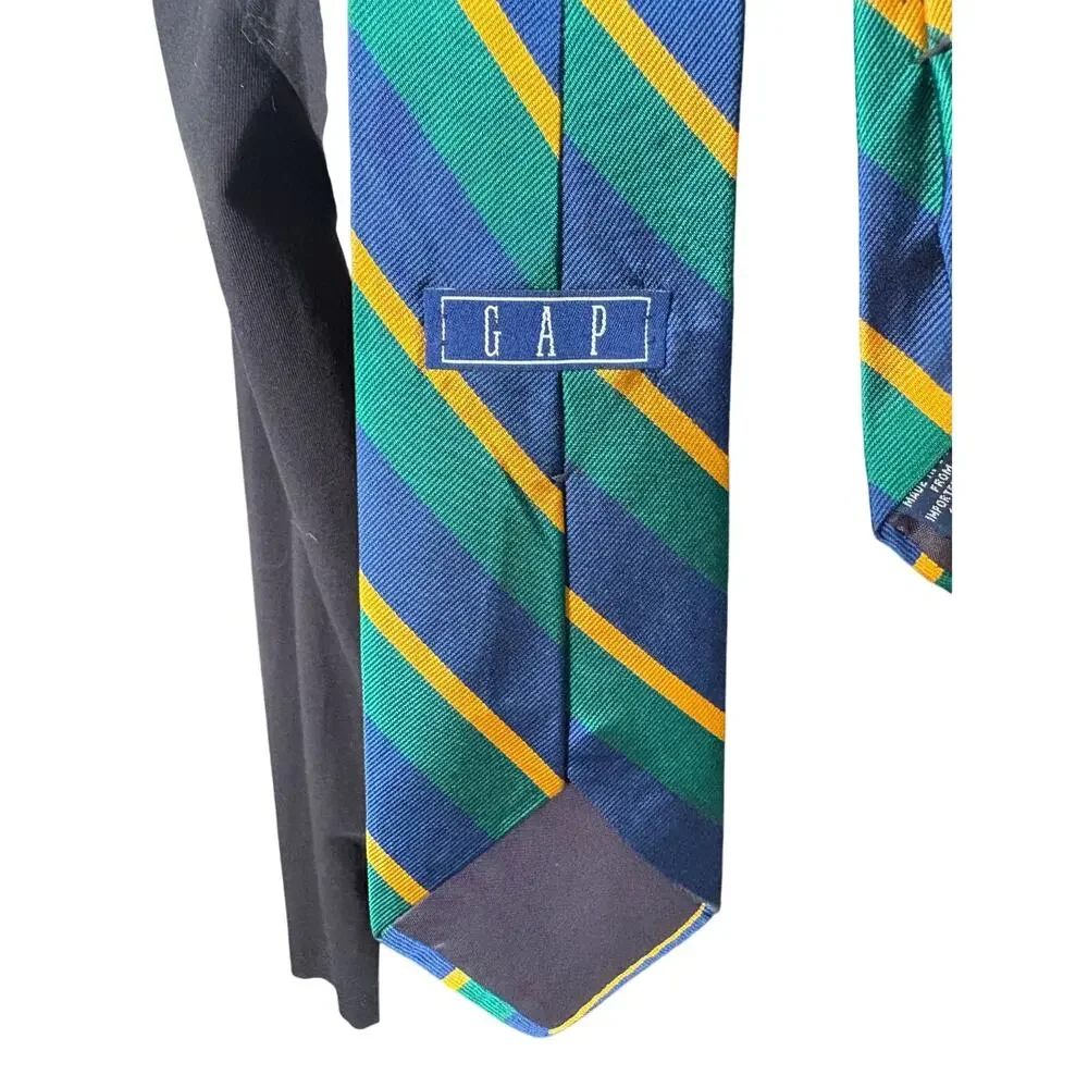 Pair Vintage GAP 100% Silk Made in USA prep school striped ties Navy Blue Green
